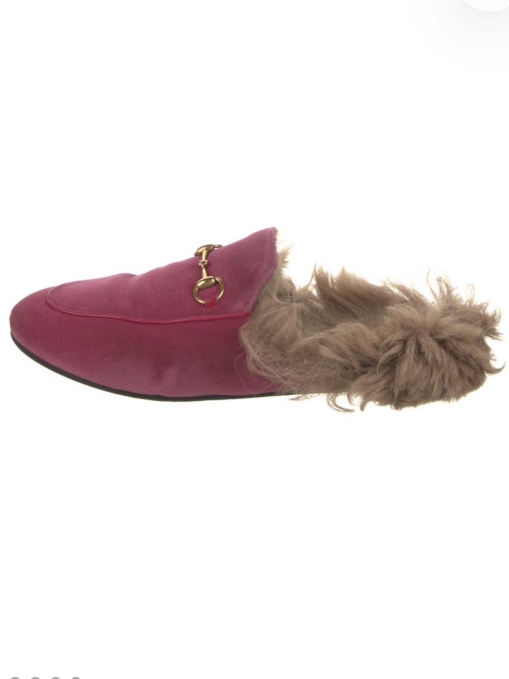 Gucci Burgundy Suede Horsebit Fur-Lined Mules - Picture 6 of 6